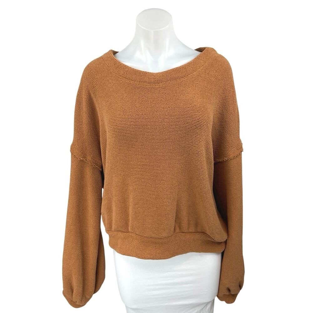 Free People FP Beach Brown Drop Shoulder Long Sleeve Fleece Sweater Top Size L - Picture 1 of 4